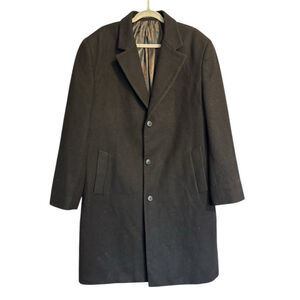 Vintage London Fog Mens Overcoat Black Jacket Coat Wool 46R